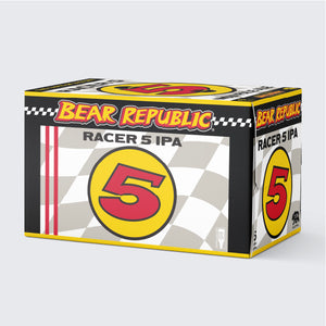 Bear Republic Racer 5 IPA 6-pack on a gray background