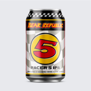 Bear Republic Racer 5 IPA 12oz Can on a grey background