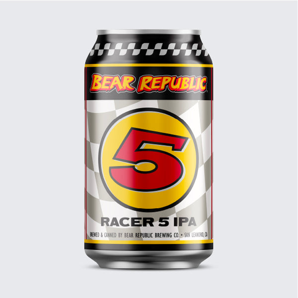 Bear Republic Racer 5 IPA 12oz Can on a grey background